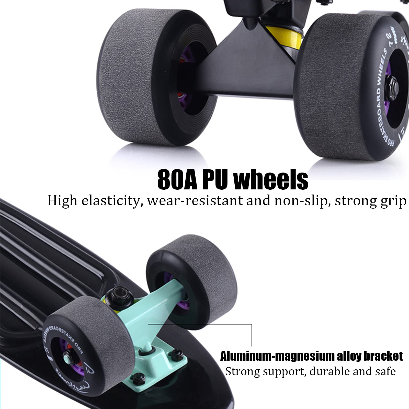 Mini Skateboard 22'' Complete Cruiser Planche à Roulette pour Enfants Adolescents Jeunes Adultes, Skateboard Débutants Entièrement Assemblé avec Équipement de Protection et Outils de Réglage