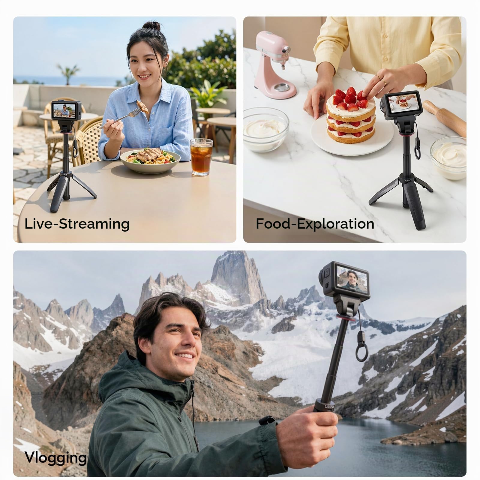 ULANZI MT99 Mini Stativ mit Magnetischer Schnellverschluss für DJI Osmo Action 6/Nano, 2-in-1 Selfie Stick Stativ, Leicht und tragbar, 26cm Action Kamera Stativ - 3-teilige Teleskopstange