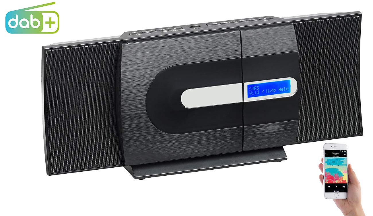 auvisio Kompaktanlage Vertikal: Vertikale Design-Stereoanlage, FM/DAB+, Bluetooth, CD, MP3, AUX, 40 W (Kompaktanlage DAB+ Design, Radio CD, Wecker)