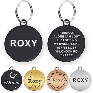 Dog Tags Engraved for Pets Personalized Dog Name Tags Dog ID Tags Small Cat Tags Large Dog Collar Tags Custom Text Stainless Steel Engraved on Both Sides(S Black)