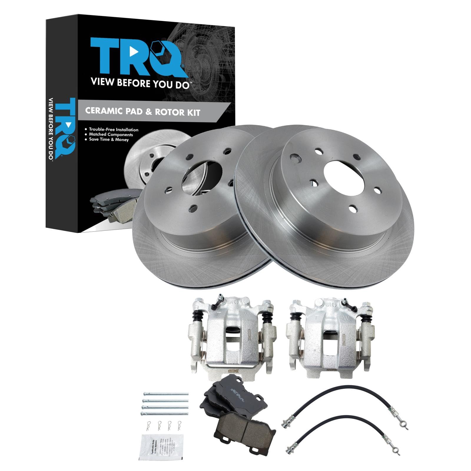 TRQ Brake Pad &amp; Rotor Kit Ceramic Compatible with 2018 Infiniti Q50 2016-2018 Q70L