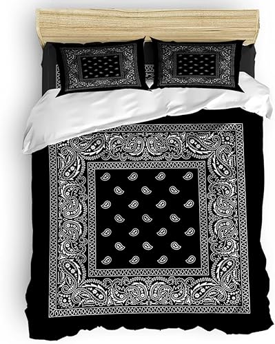 Popular juego de funda de edredón con estampado de flores de anacardo estilo damasco negro, juego de cama de 3 piezas, funda de edredón de