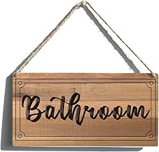 خشبية معلقة بعبارة «Bathroom» للتعليق على الحائط بتصميم ريفي عتيق لديكور المنزل من كيوس، مقاس 30 × 40 سم