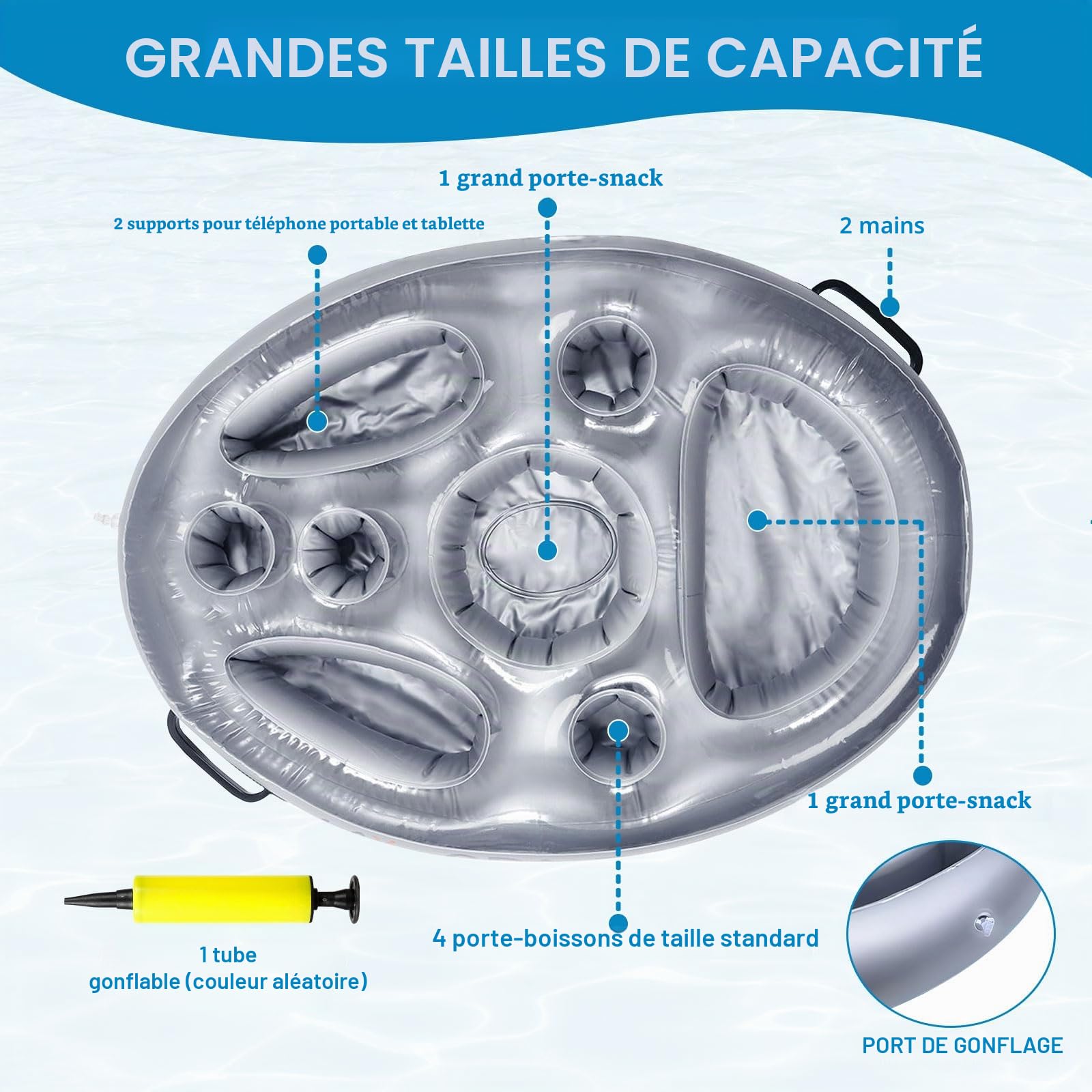 Argent Porte-gobelet Gonflable Flottant,Gonflable Porte-Boissons 2 En 1 Plateau Flottant Porte Bouteille Flottant Fete Dete Pour Piscine 93083114