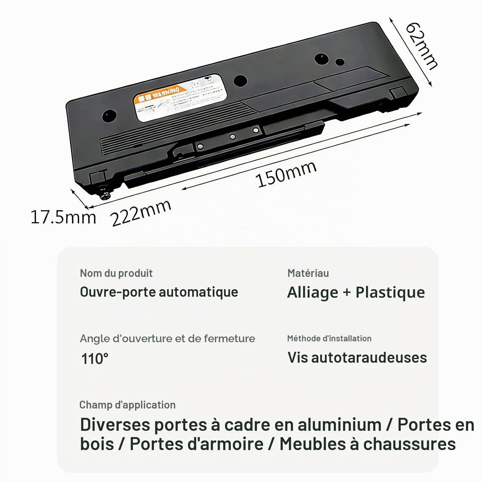 Ferme-porte automatique, ouvre-porte automatique robuste pour armoires avec 3 charnières à fermeture douce, fermeture automatique silencieuse pour portes intérieures de 30 kg, placards de cuisine