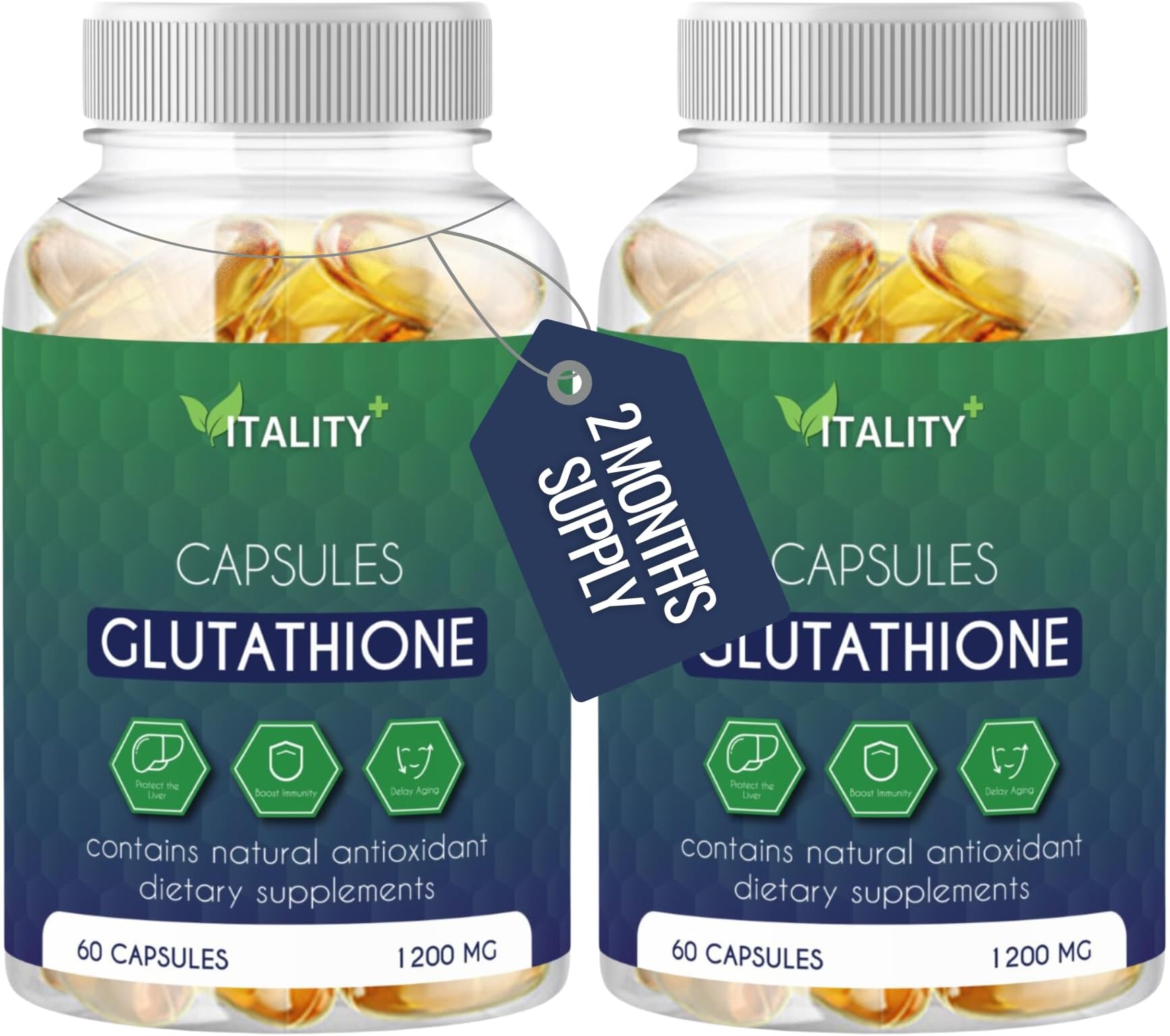 2 Pack Glutathione Reduced 1200mg | 2 Month's Supply | High Strength Supplement Natural Antioxidant 120 Softgel Capsules | L-Glutathione Delays Aging, Boosts Immunity, Protects The Liver