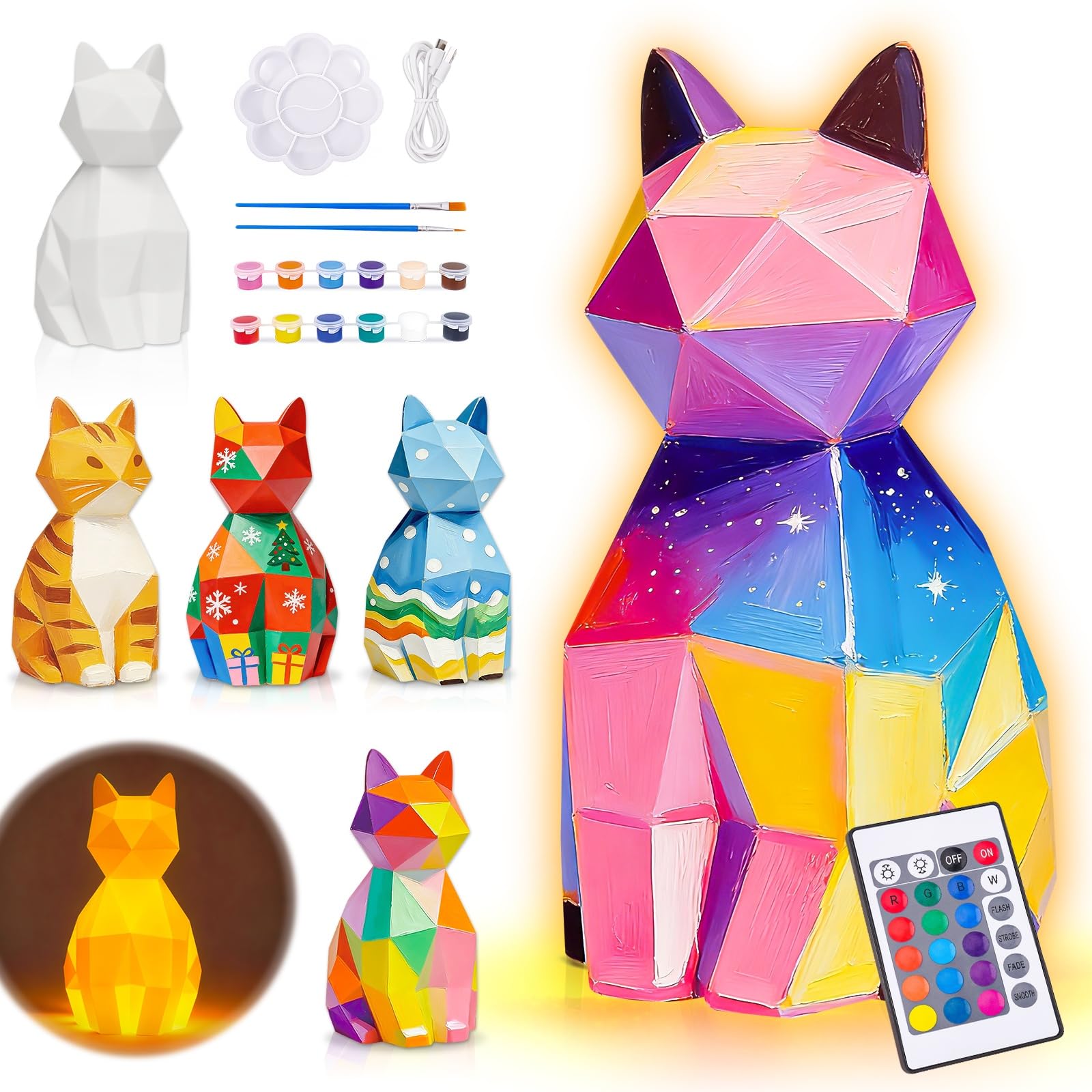 Gifts for 10-8-6-9-7 Year Old Girls Kid: Arts and Crafts for Kids age 8 10 Birthday Presents for 6 7 8 Year Old Girl Boys Toys age 5-11 Cat Lamp Kids Night Light Paint Set Art Supplies for Girl 9-12