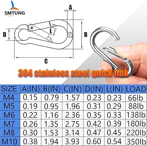 Miniatura 8 de Mosquetón de resorte de acero inoxidable 304 Mosquetón multifuncional Mosquetón Camping Pesca Senderismo Viajar