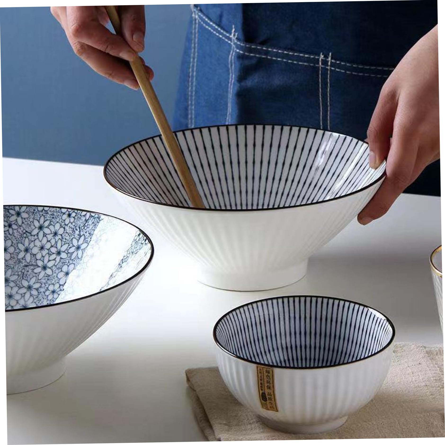 Cuencos japoneses para Ramen, 4 Cuencos Grandes de cerámica para Fideos Ramen de 20 cm, Multiusos para Cereales, sopas y Fideos. Juego de japoneses para Utensilios de Cocina.