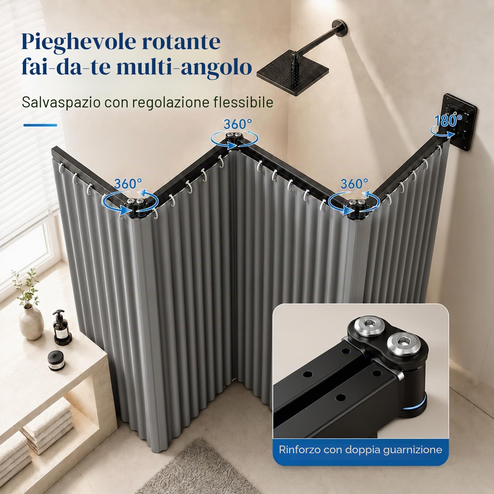 Tenda doccia senza forare, asta pieghevole con ventose, forma L e U, 120 cm, design pieghevole in 4 parti, per doccia angolare, vasca da bagno, camper