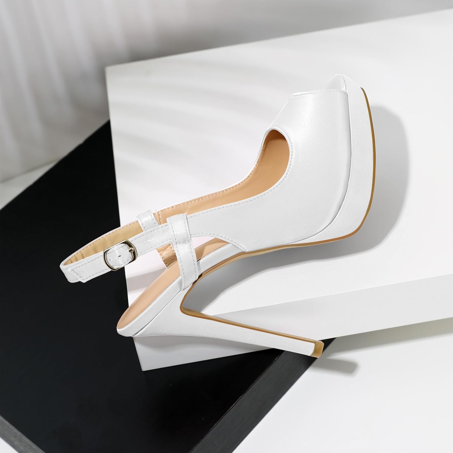 AUMOTED Peep Toe Platform Heels for Women Stilettos High Heel Patent Slingback Pumps Solid Dating Party Wedding Dress Sandals Shoes 4.72 Inch