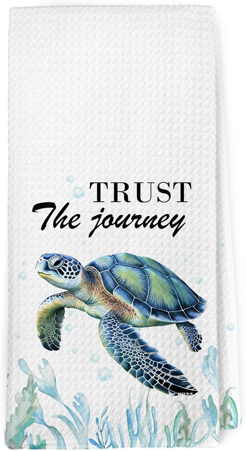 Dibor Coastal Sea Turtle Kitchen Towels Dishcloth, Sea Turtle Gifts for Women Decor Dish Towels, Ocean Beach Marine Biology Ocean Decorative Hand Tea Towel for Bathroom Kitchen, 16x24 Inch