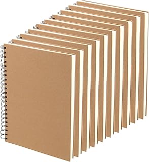 MUKCHAP 10 Pack A5 Spiral Bound Sketchbook, 60 Sheets/120 Pages A5 Landscape Sketch Pad, 100gsm Kraft Cover A5 Drawing Padwith Blank Pape for Art, Painting