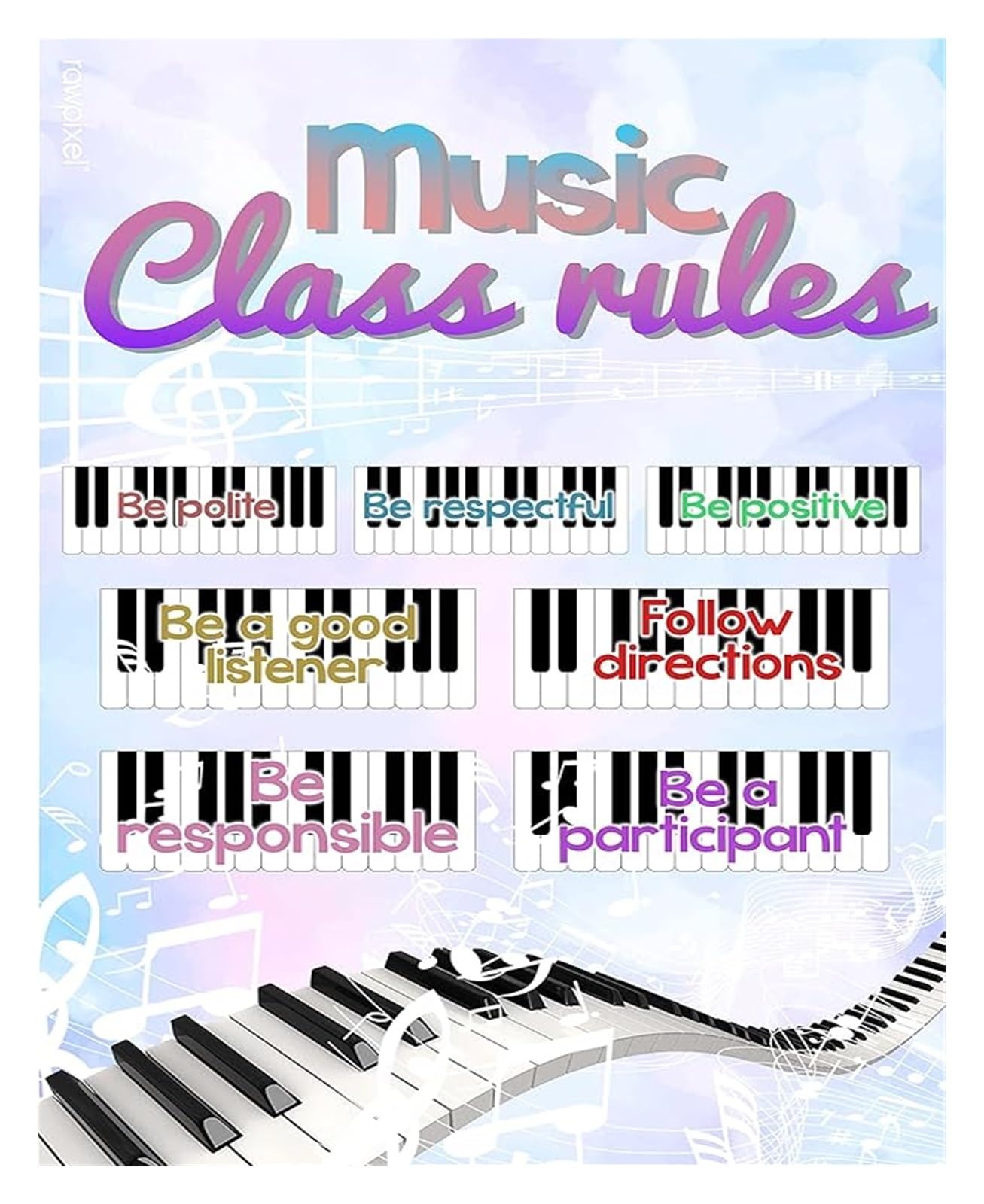 WVPJJNXAFN Music Classroom Welcome Sign Rules Poster Printable for Teacher(Unframed,16x24inch(40x60cm))