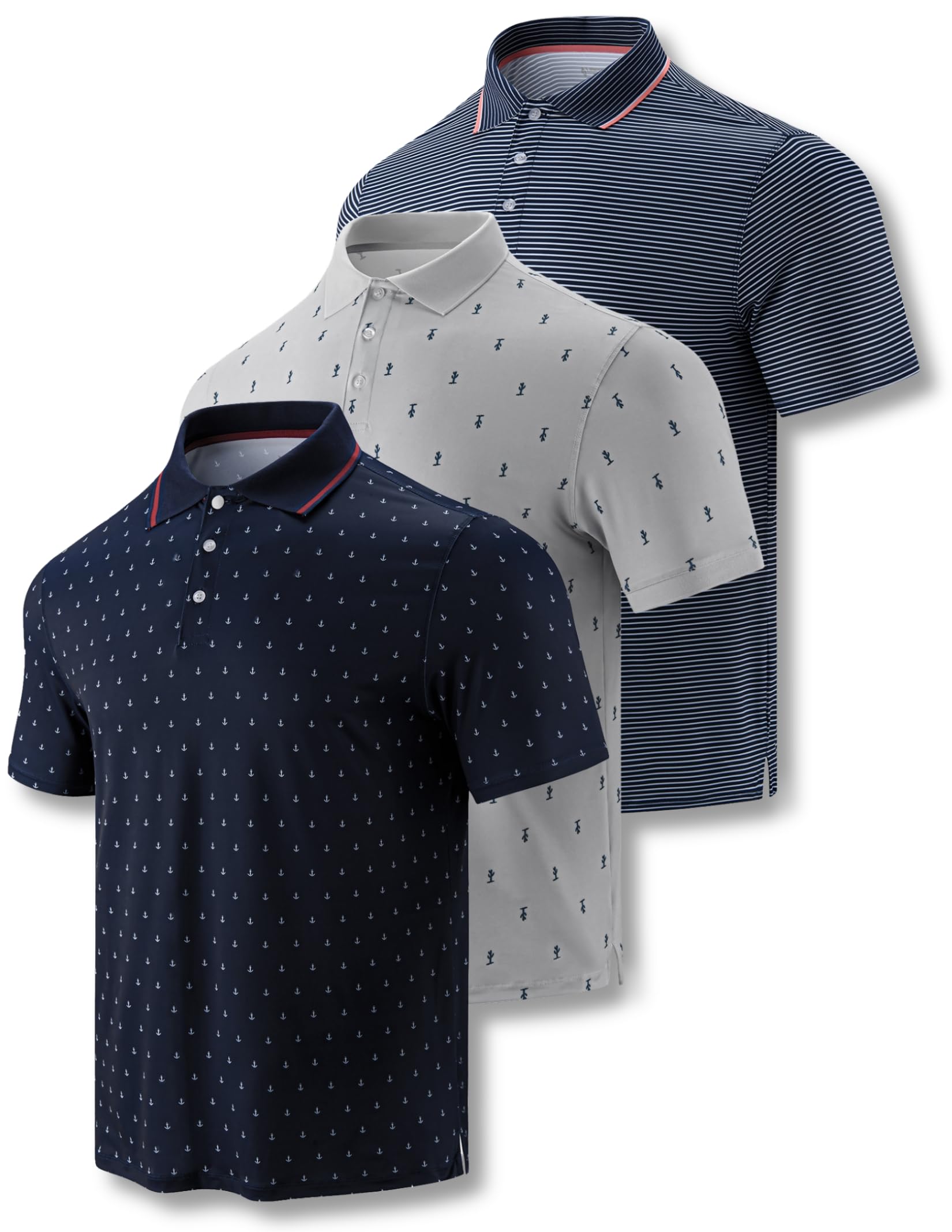 Lot de 3 t-Shirts de Golf pour Homme Performance Sport Manches Courtes Évacuation de l'humidité Dry Fit Golf Polo de Sport pour Homme