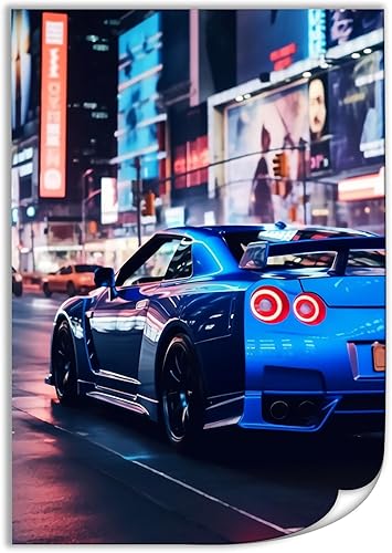 Japón Jdm Car R34 - Pósters e impresiones de coche nocturno para automóvil, arte de pared, decoración de sala de estar para hombres, pinturas