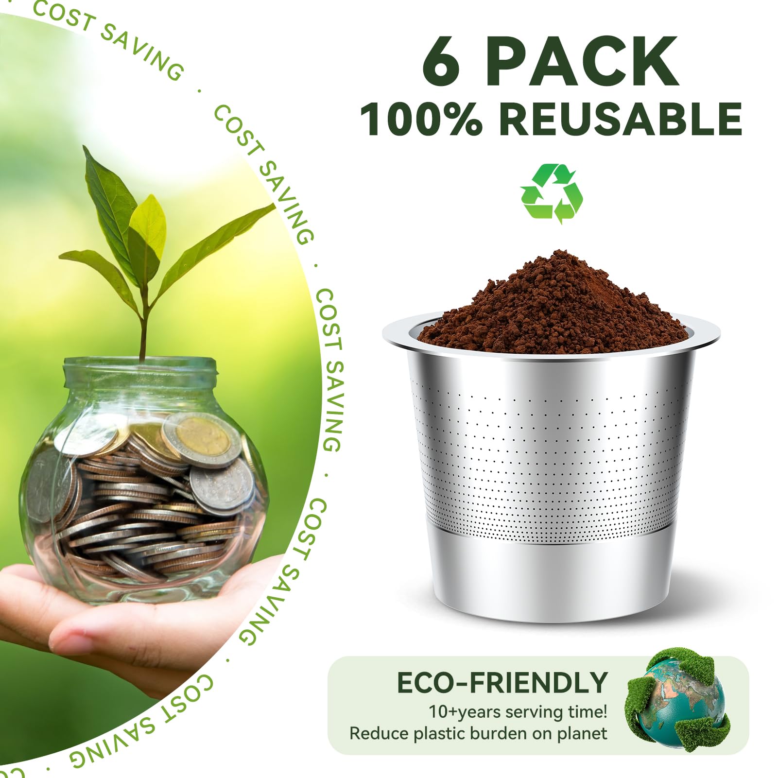 Paquete de 6 cápsulas de café reutilizables K Cups para Keurig 1.0: taza K Cup recargable de acero inoxidable, filtro de café reutilizable para cafetera Keurig 1.0, permanente, ecológico, diseño
