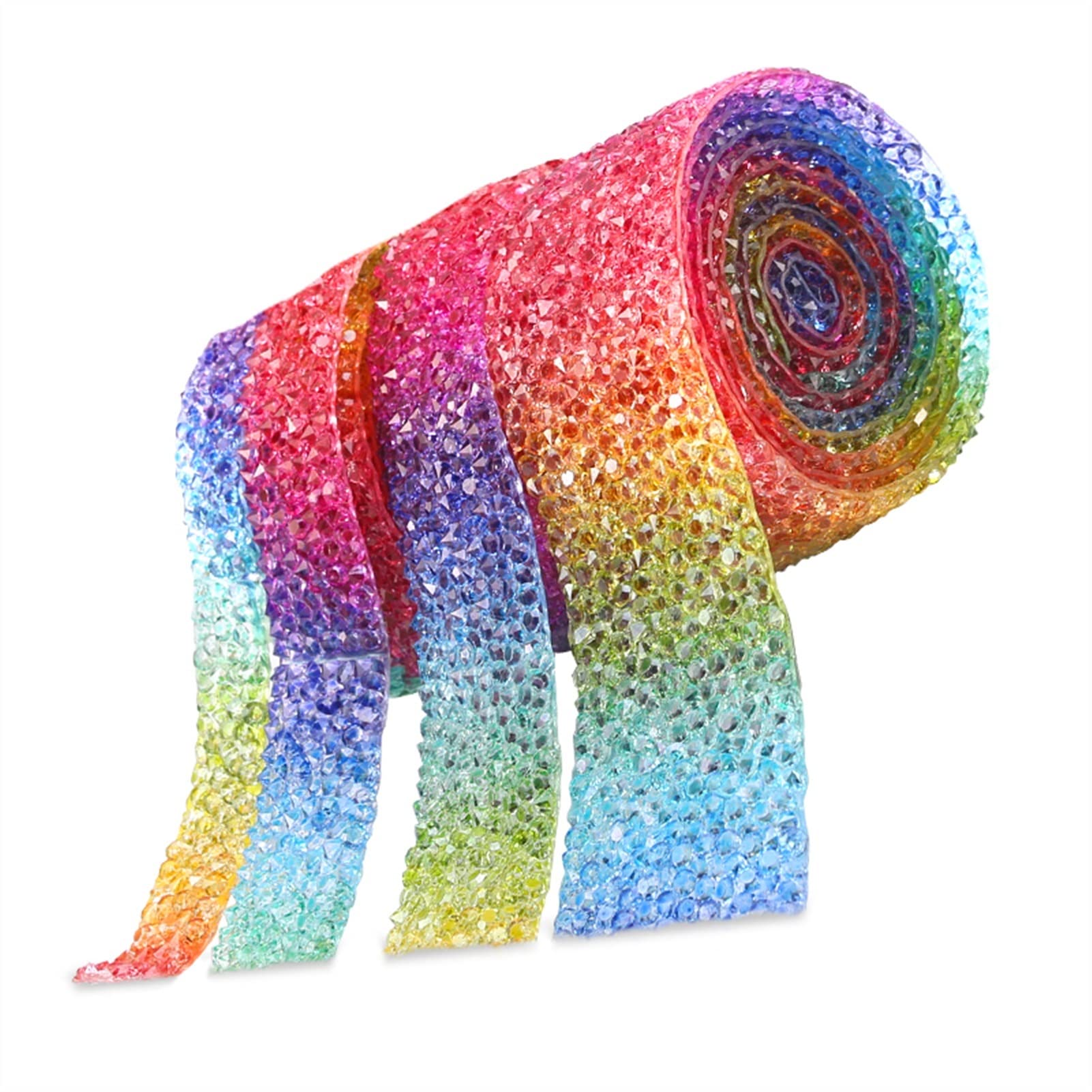 ACiyD Mehrzweck 4 Rollen Regenbogen-Strassband Trim Kristall Trim Nähband DIY Strass für Dekorationen Kleidungsstück Zubehör für Geschenkverpackungen Handwerk (Color : Rainbow) (Rainbow)