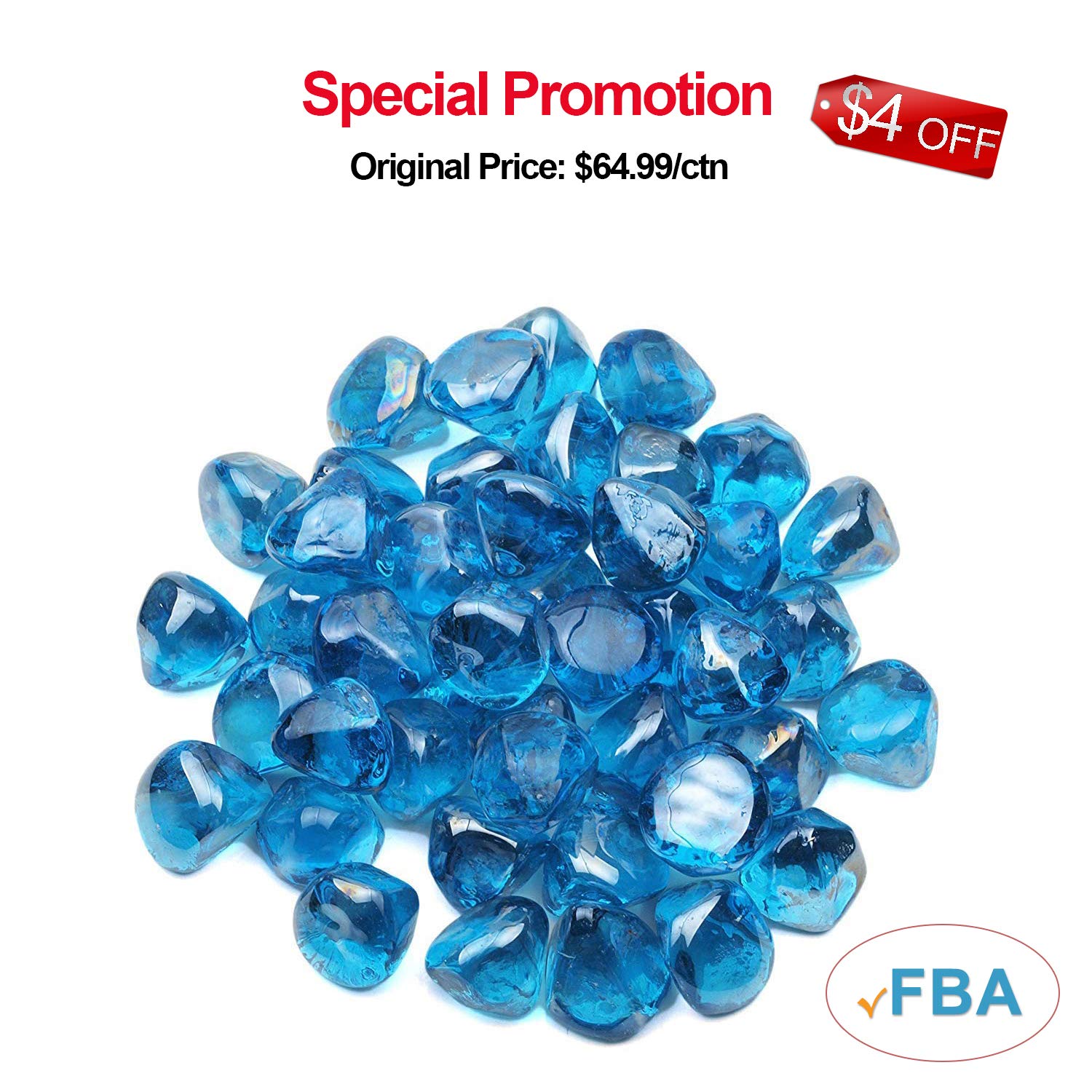 Li Decor 20lb Fire Glass Diamonds 1 Inch Fire Pit Glass Fire Glass Rocks for Gas Fireplace Margarita Azure Luster Blue