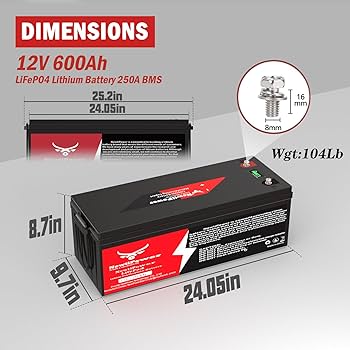 Amazon.com: 12V 600Ah LiFePO4 Lithium Battery with 250A BMS