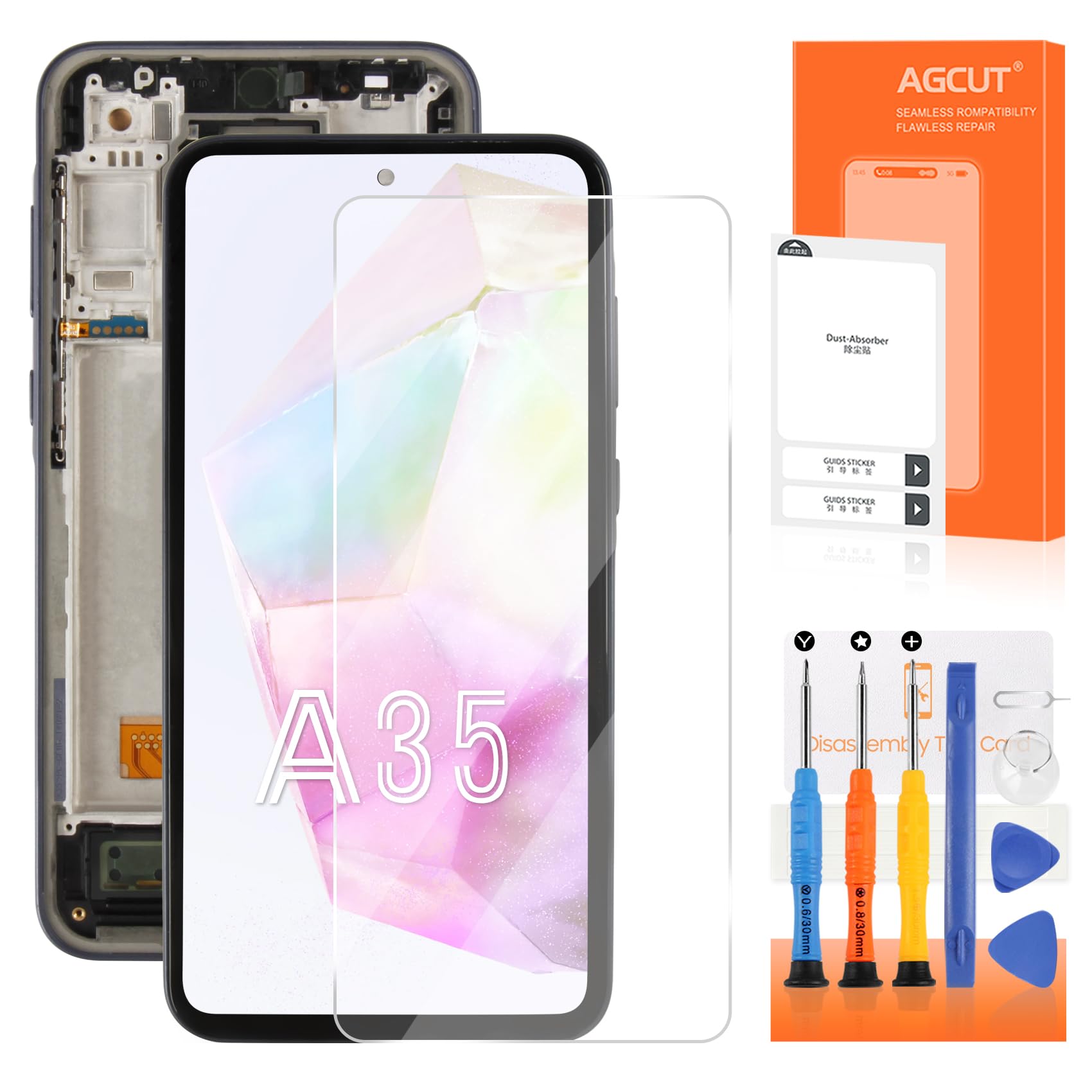 Pantalla LCD para Samsung A35 5G Pantalla LCD para Samsung Galaxy A35 5G SM-A356 SM-A356E SM-A356B Incell 6.6" Pantalla de repuesto táctil y reparación (negro con marco, sin huellas)