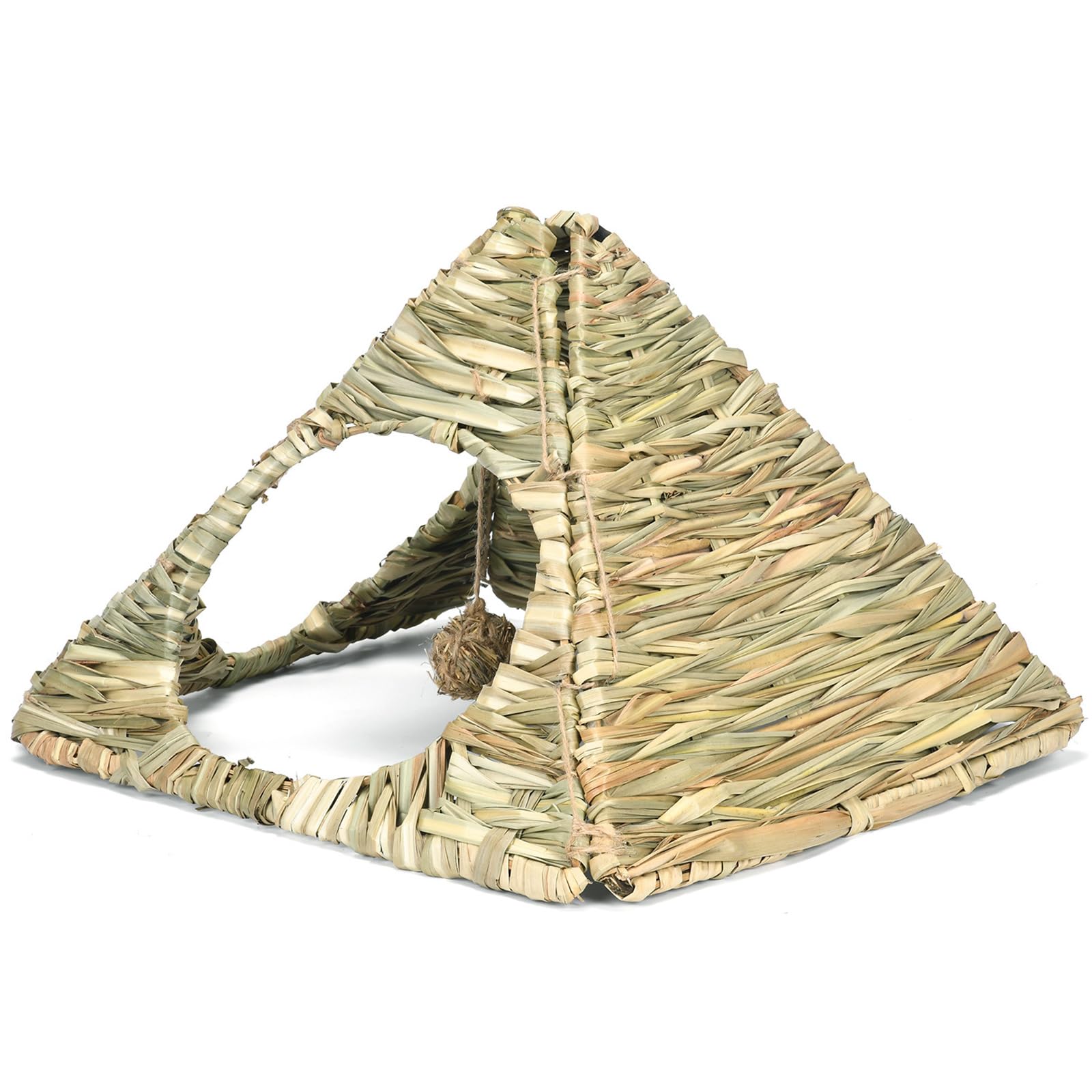 2 zestawy 33 cm x 30 cm x 28 cm małe zwierzęta trawa składana tkana chatka dla zwierząt króliczek trójkątny dom zabawa kryjówka łóżko mata do żucia dla królika, świnek morskich, myszoskoczków, chomika