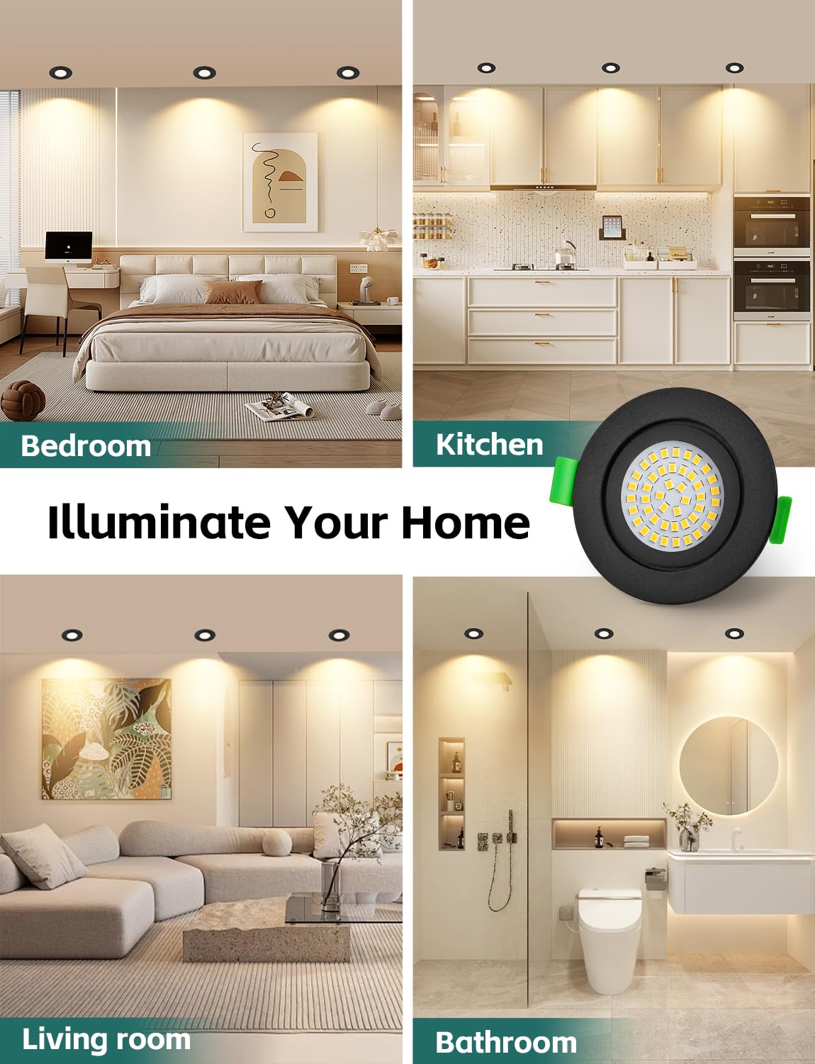 KYOTECH Reflektor LED do zabudowy z możliwością ściemniania, 5 W, IP65, nieobrotowy, 65–75 mm, ultracienki reflektor LED do wbudowania, naturalny biały, 4000 K, do zastosowania wewnątrz łazienki