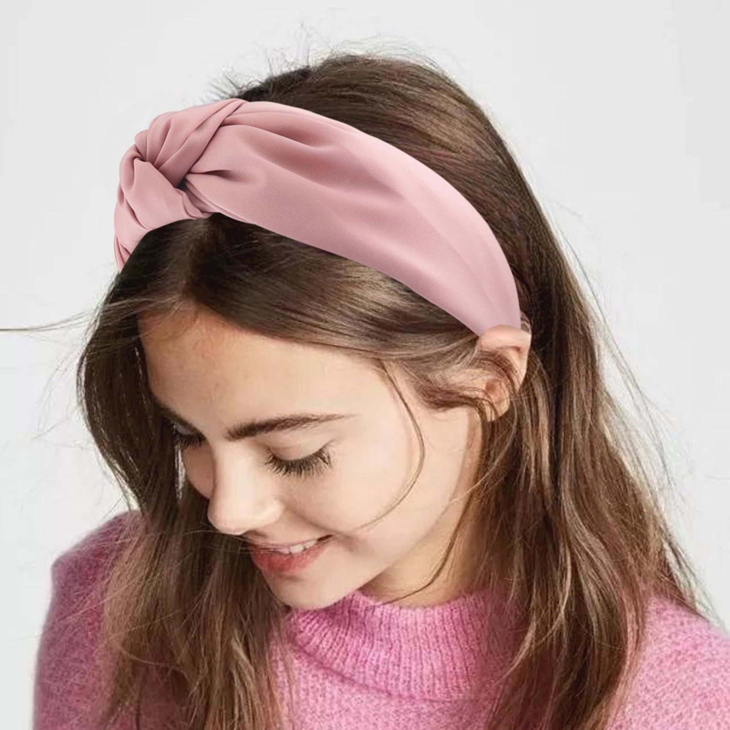 JOYRUBY Fascia per capelli rosa con nodo, da donna, fascia per capelli annodata per donne e ragazze, fasce larghe antiscivolo in raso rosa chiaro, accessori per capelli alla moda