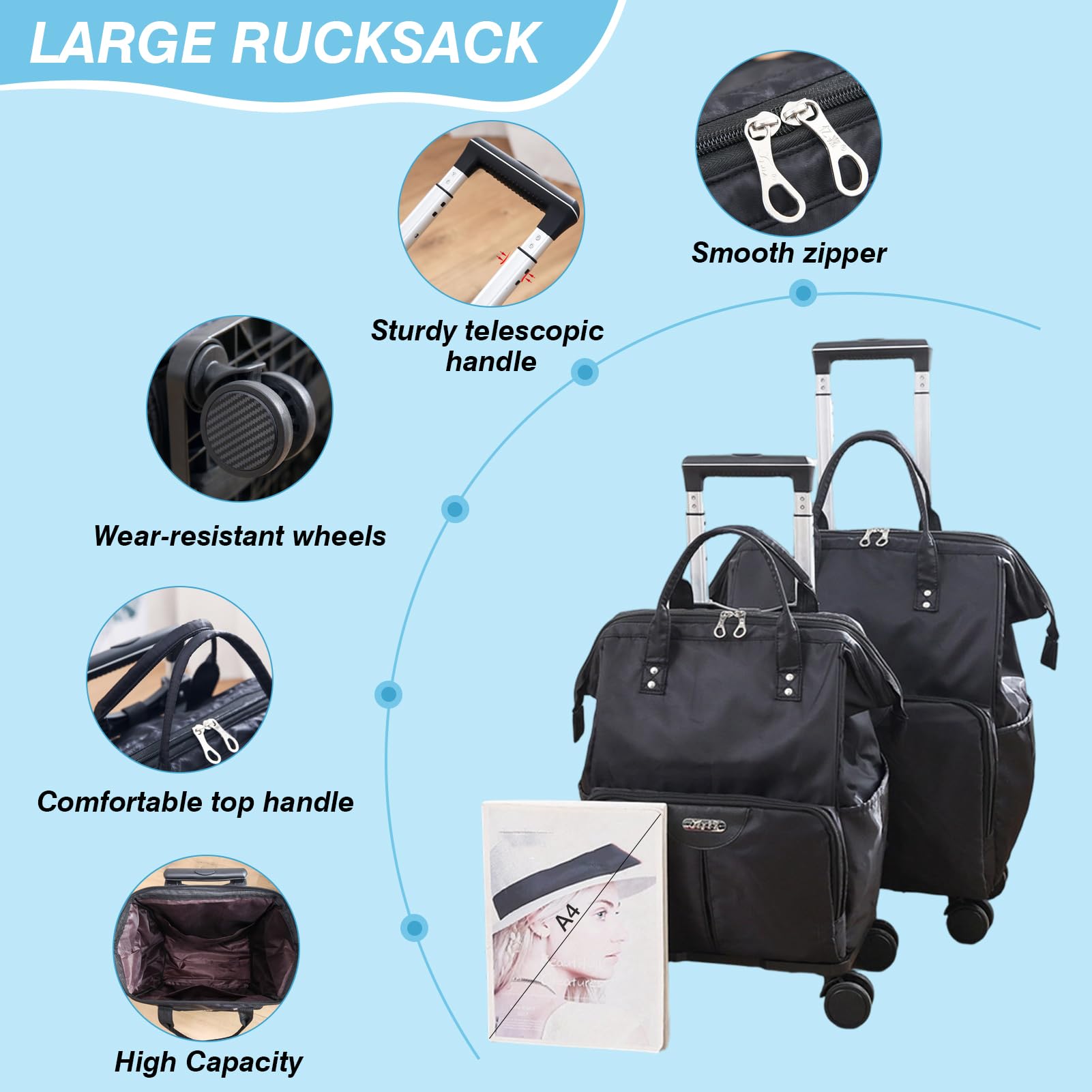 Bolsa con Ruedas para Mochila para Hombre Mujeres Mochila de Trabajo Bolsa Roller para Viajes Profesionales Negocios Viajes，Magenta：Mediano