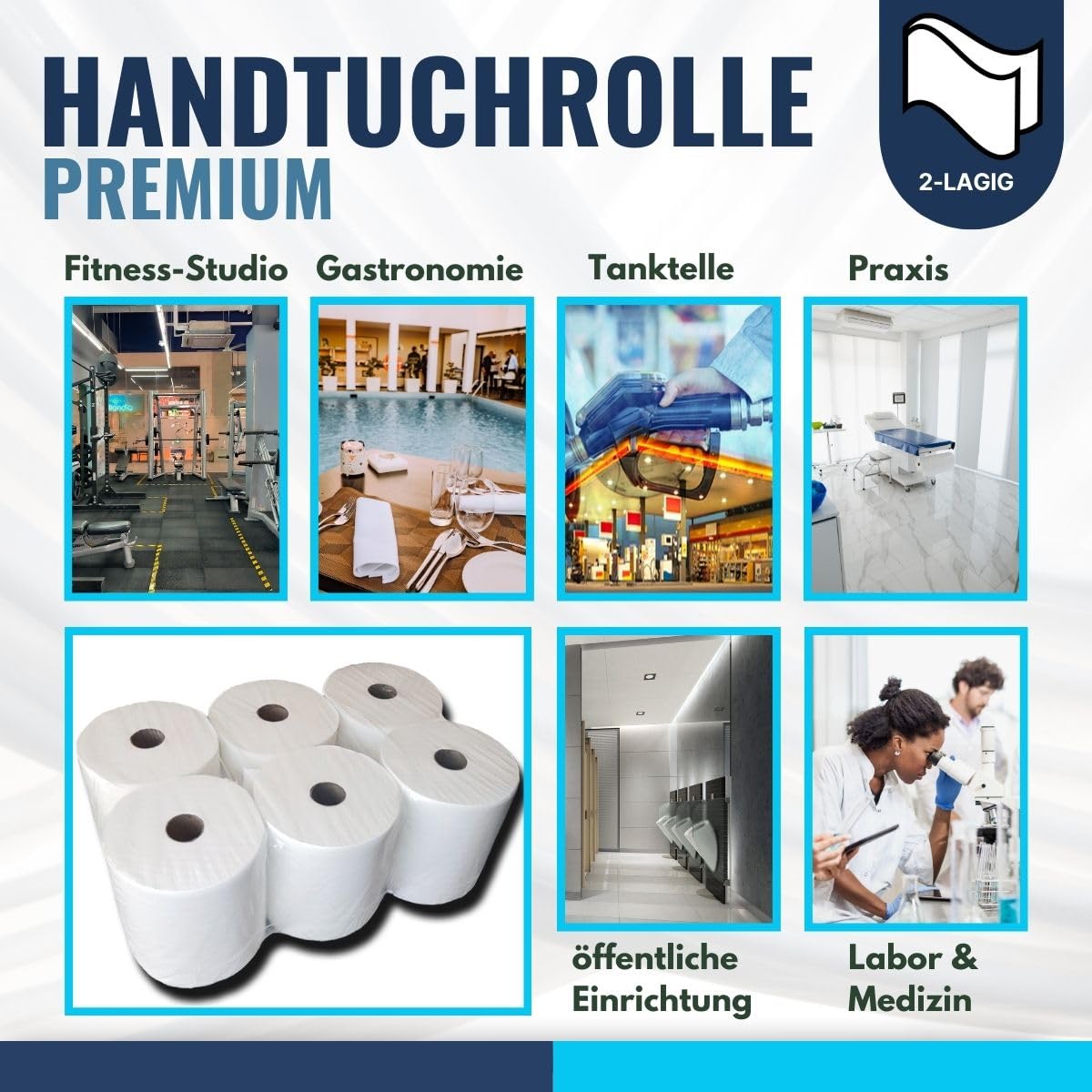 6 Premium Handtuchrollen – 2-lagig, 100% Zellstoff, hochweiß, 20 cm breit, für Handtuchrollenspender, reißfest & saugstark, 140 m pro Rolle