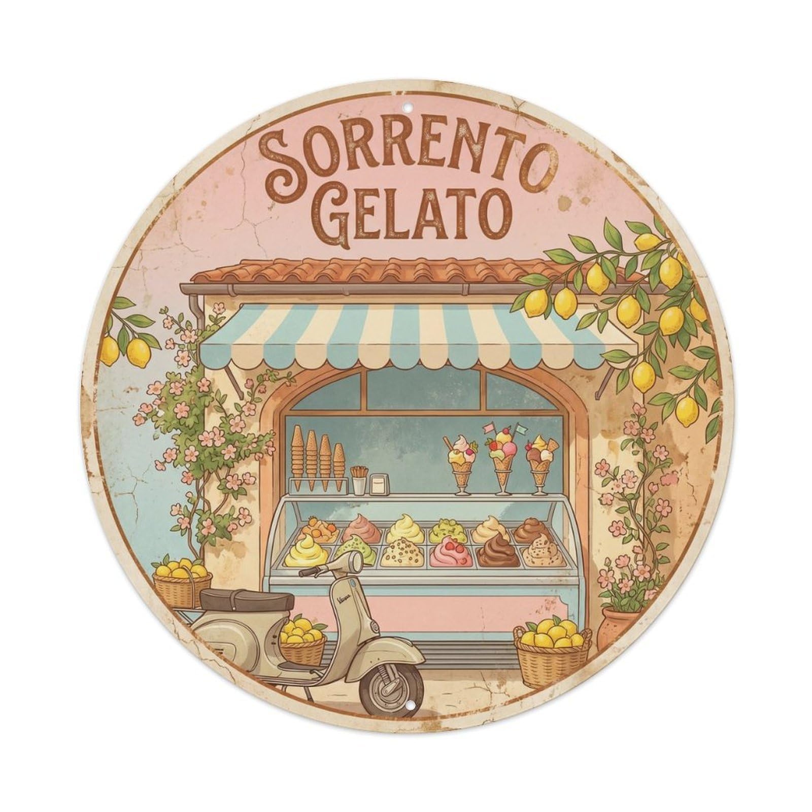 Olhnbad Style Cuisine Culture Sorrento Gelato Travel Classic Metal Tin Sign