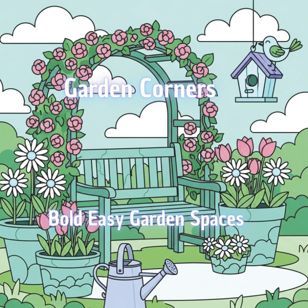 Garden Corners coloring book: Bold Easy Garden Spaces for Adults and Teens