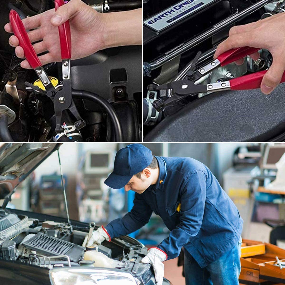 AASONS Band Hose Clamp Plier, Flexible Ring Type Hose Clamp Pliers Installation and Removal Tool Swivel Jaw Locking (Flat Jaw)(Red & Black) 3