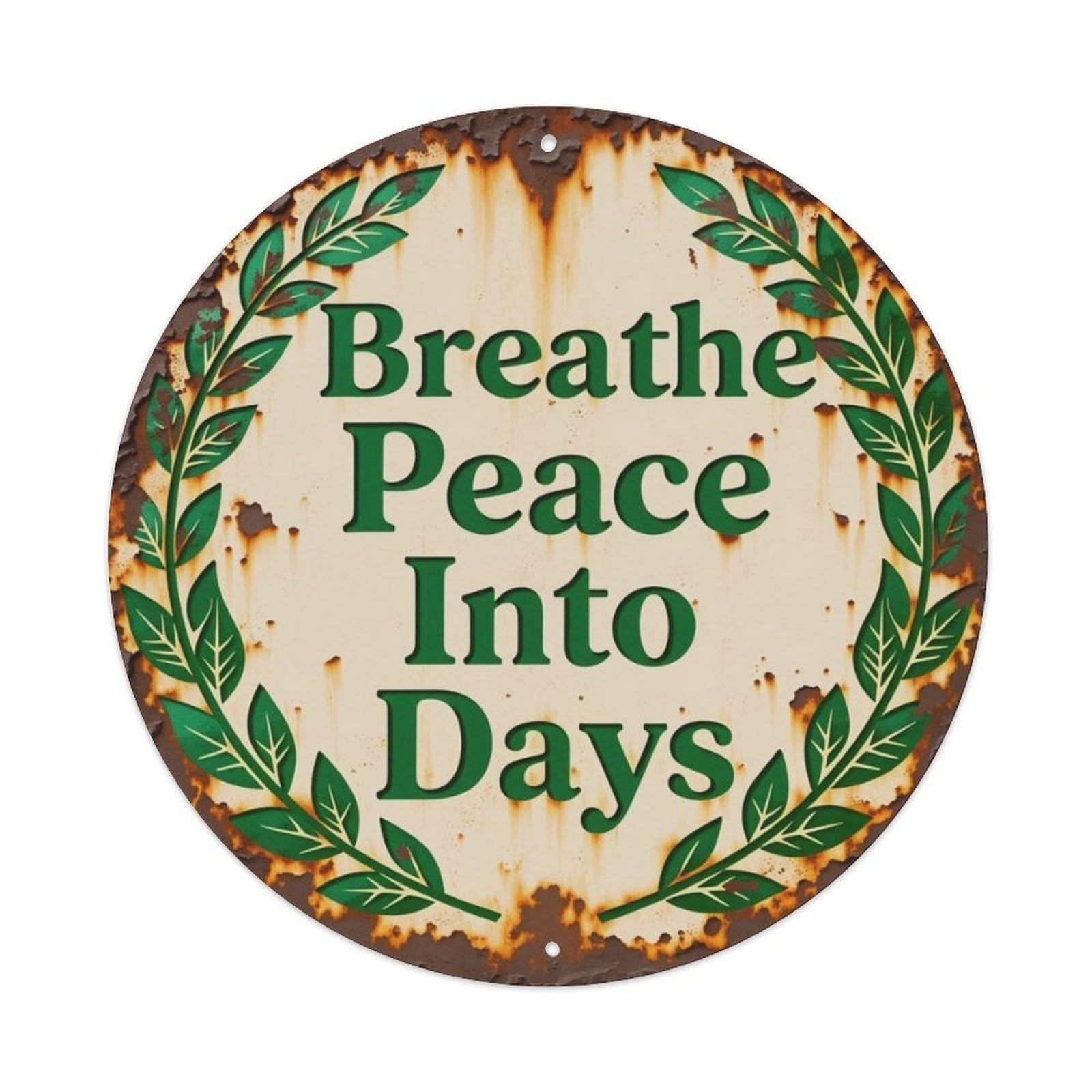 Laurel Wreath Vintage Rust Peace Inspirational Round Wall Sign Vintage Aluminium Metal Sign, Retro Wall Decor for Home, Bar, Garage & Farmhouse 20x20cm
