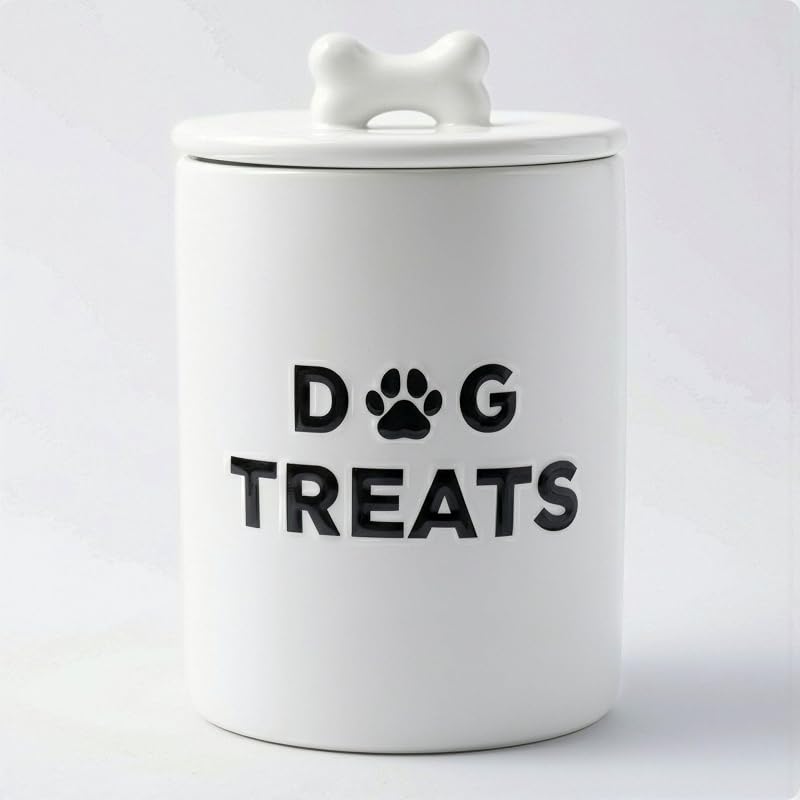 Pote para Petiscos de Cães em Cerâmica com Tampa Hermética Branca HB Design Co. 3,8 xícaras