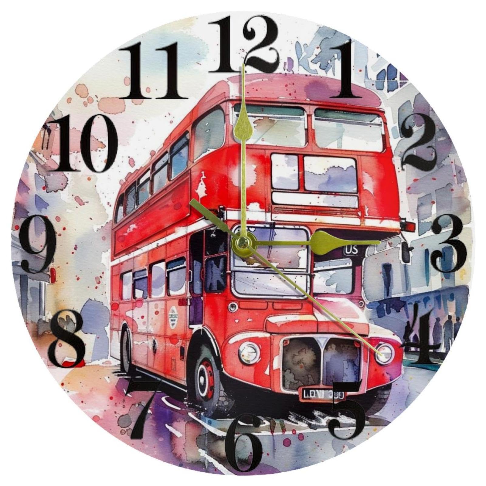 Horloge murale ronde bus londonien à double étage sans tic-tac pour maison et bureau