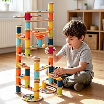 146pcs Bamboo Marble Runs Building Construction Toy Set with Musical Ball, Simple Maze for Children Age 3+