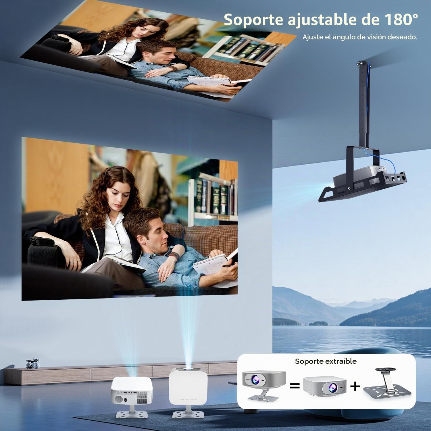 Salange Proyector Compatible 4K [1080P Nativo | Aplicación Integrada | Android 14], Proyector Inteligente WiFi6 y Bluetooth 5.4, Enfoque Electrónico y Autocorrección, Cine en Casa, Rotación 180°
