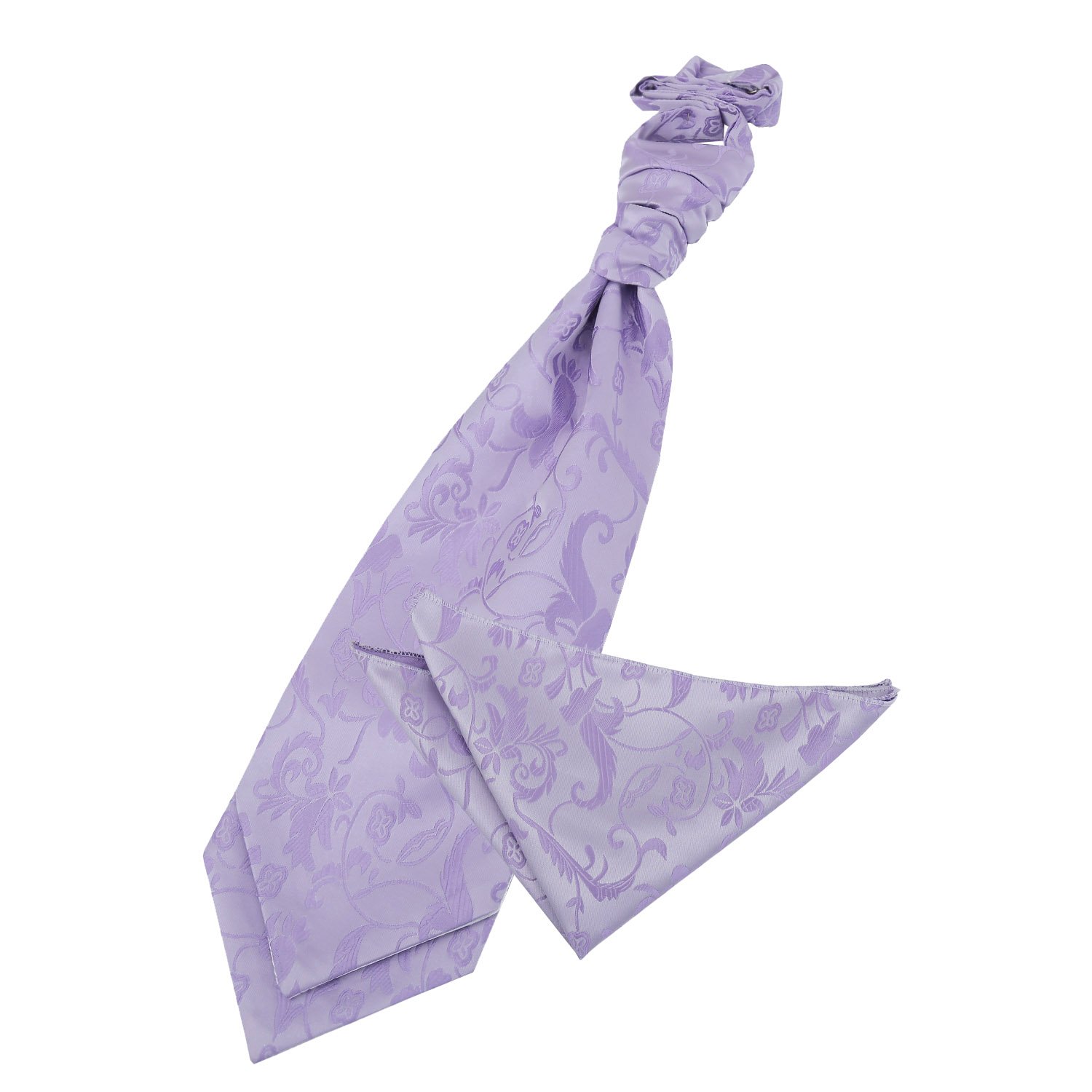 DQT Mens Passion Floral Pre-Tied Cravat & Pocket Square Set – Wedding Formal Ascot - Lilac