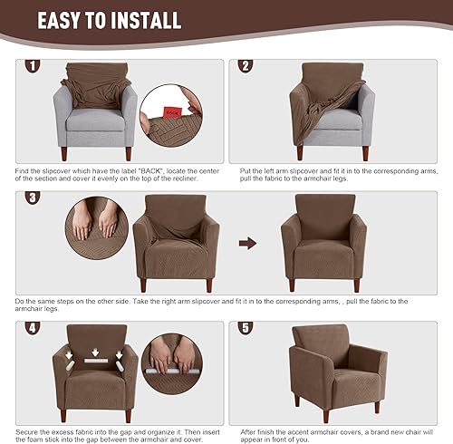 Miniatura 6 de KinCam Fundas decorativas para sillón con diseño de rayas, fundas elásticas para sillas de banquete, fundas para silla de sillón de sala de estar,