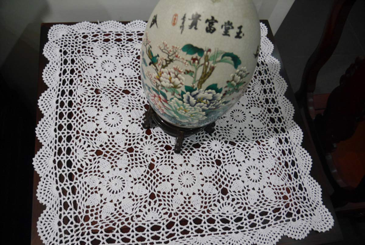 Damanni White Cotton Handmade Crochet Lace Tablecloth Doilies Table Overlay,Square,31 Inch by 31 Inch