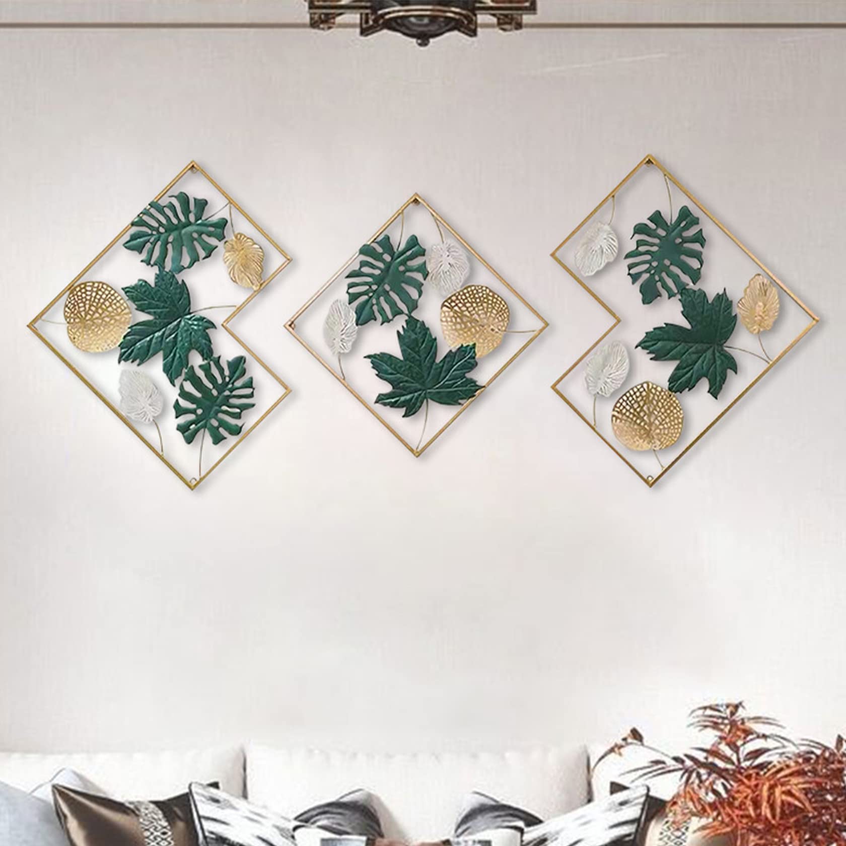 Lot De 3 Mur Décoratif Bleu Ginkgo Biloba Décoration Murale Feuille De