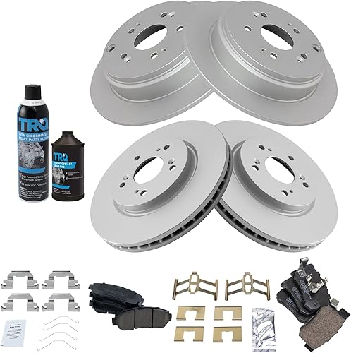 Miniatura 2 de TRQ Kit de pastillas de freno delanteras y traseras y rotores Kit químico de freno, pastillas de freno Rotor de freno Cerámica Premium G-Coated