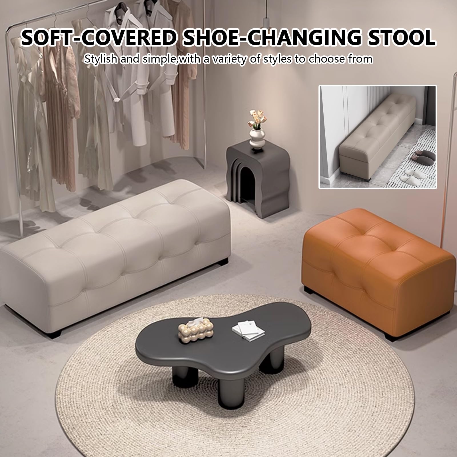 LUUYYI Moderno zapatero con asiento acolchado para dormitorio o sala de estar, armario de almacenamiento multifuncional para decoración interior del hogar (gris claro, 120 cm)