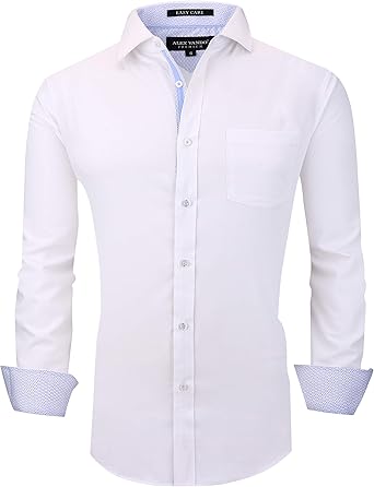 Alex Vando Mens Bamboo Dress Shirts Wrinkle Free Regular Fit Stretch Button Down Shirt