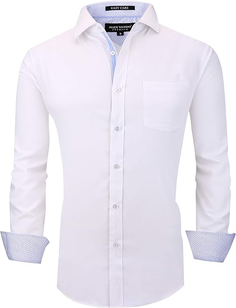 Alex Vando Mens Bamboo Dress Shirts Wrinkle Free Regular Fit Stretch Button Down Shirt