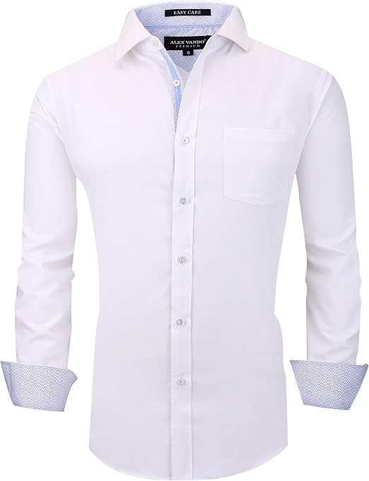 Alex Vando Mens Bamboo Dress Shirts Wrinkle Free Regular Fit Stretch Button Down Shirt