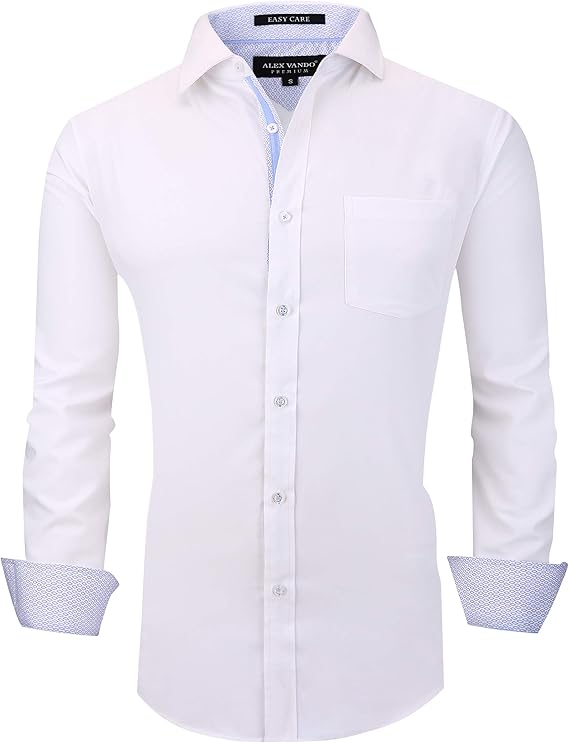 Alex Vando Mens Bamboo Dress Shirts Wrinkle Free Regular Fit Stretch Button Down Shirt