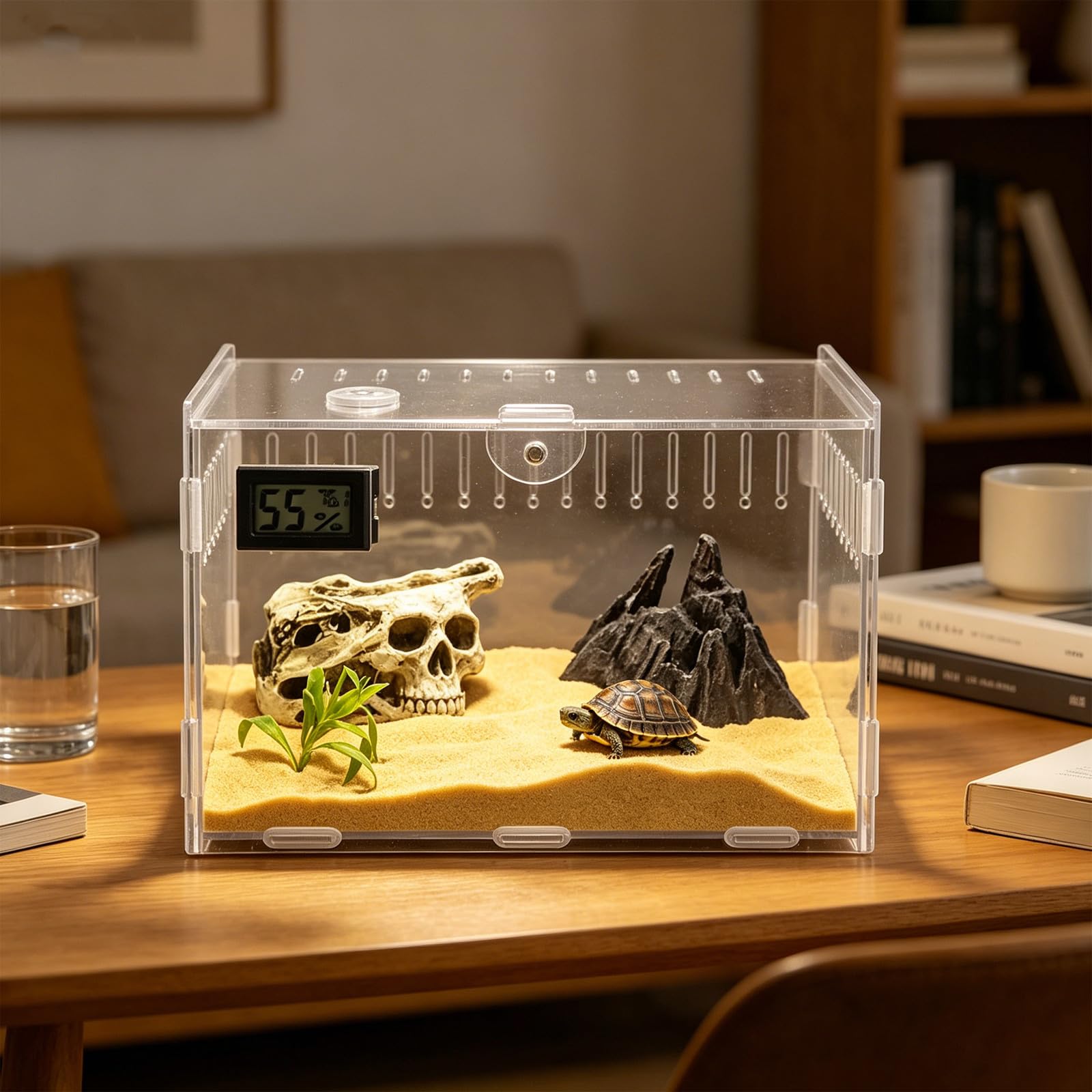 GALPADA Terrario Ventilazione Ampia per Rettili in Acrilico Trasparente 360° con Igrometro Digitale e Termometro Adatto per Gechi Leopardo e Ragni per Allevatori di Animali Domestici