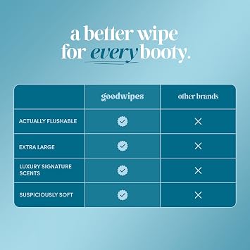goodwipes Flushable Wipes - Unscented, 153 Wipes (3 Pack + 3 Singles) | Septic Safe, Extra Large, Adult Toilet Wipes, Bathroom Essentials, Women and Men